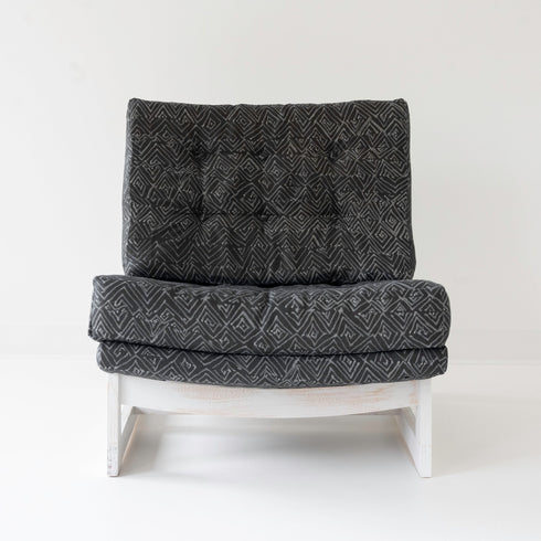 Black Jayney Reverse Carbon black Romeo Chair KR Furniture Collection. Super comfortable oversized and armless accent chairs in linen fabric for modern casual home decor with cherry wood frame, bleached white by Kerri Rosenthal