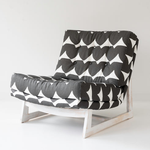 Black white Love Always black white Romeo Chair KR Furniture Collection. Super comfortable oversized and armless accent chairs in linen fabric for modern casual home decor with cherry wood frame, bleached white by Kerri Rosenthal