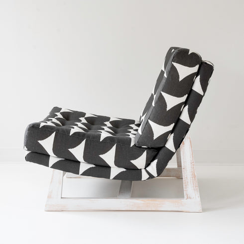 Black white Love Always black white Romeo Chair KR Furniture Collection. Super comfortable oversized and armless accent chairs in linen fabric for modern casual home decor with cherry wood frame, bleached white by Kerri Rosenthal