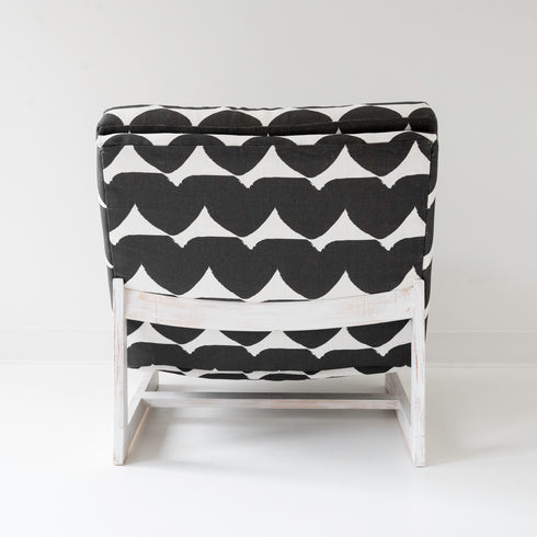 Black white Love Always black white Romeo Chair KR Furniture Collection. Super comfortable oversized and armless accent chairs in linen fabric for modern casual home decor with cherry wood frame, bleached white by Kerri Rosenthal