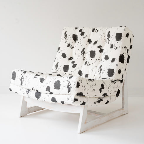 Black white Splat Oversized Armless Romeo Accent Chair in linen fabric for modern casual home decor by Kerri Rosenthal