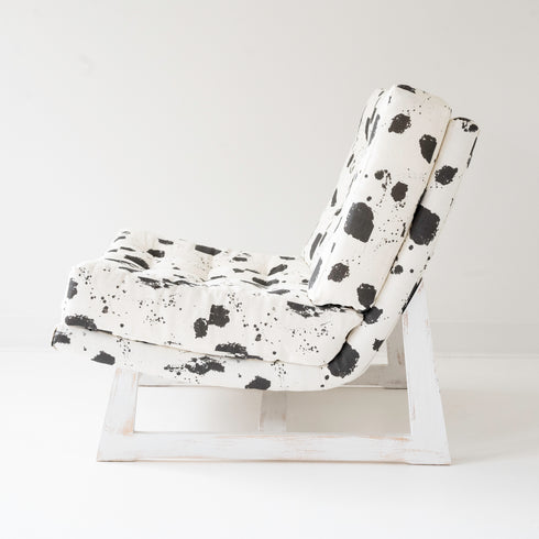 Black white Splat Oversized Armless Romeo Accent Chair in linen fabric for modern casual home decor by Kerri Rosenthal