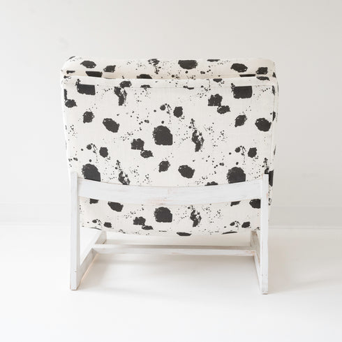 Black white Splat Oversized Armless Romeo Accent Chair in linen fabric for modern casual home decor by Kerri Rosenthal