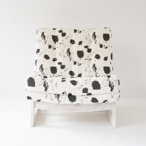Black white Splat Oversized Armless Romeo Accent Chair in linen fabric for modern casual home decor by Kerri Rosenthal