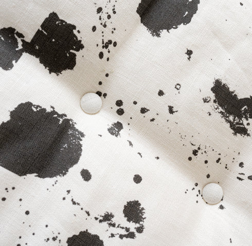 Black white Splat Oversized Armless Romeo Accent Chair in linen fabric for modern casual home decor by Kerri Rosenthal