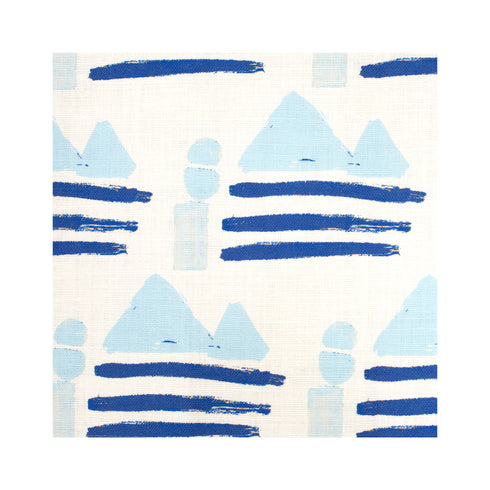 Sail Away Indigo blue stripe cotton and oyster linen fabric - Kerri Rosenthal