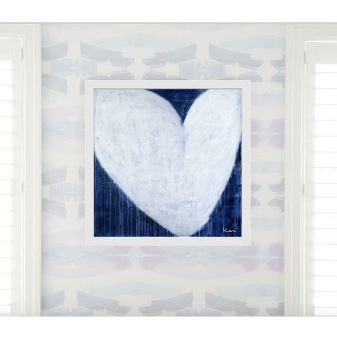 She Will Be Loved Drippy Heart indigo blue art print by Kerri Rosenthal - Unique artwork for living room wall decor