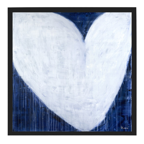 She Will Be Loved Drippy Heart indigo blue art print by Kerri Rosenthal - Unique artwork for living room wall decor