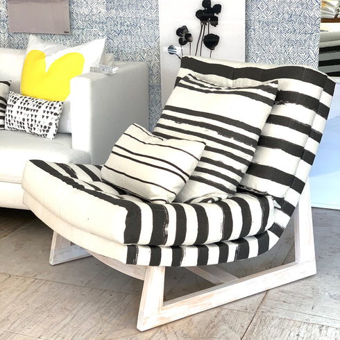 Ships Ahoy Linen Romeo Chair KR Furniture Collection. Super comfortable oversized and armless accent chairs in linen fabric for modern casual home decor with cherry wood frame, bleached white by Kerri Rosenthal