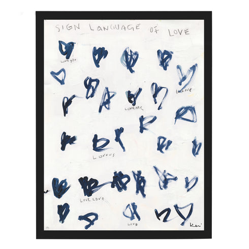 Sign Language of Love indigo blue art print by Kerri Rosenthal - Unique artwork for living room wall decor