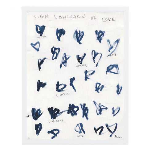 Sign Language of Love indigo blue art print by Kerri Rosenthal - Unique artwork for living room wall decor