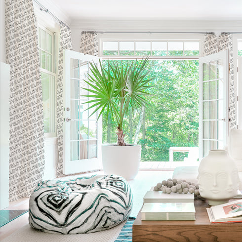 Sketch in Love black white cotton and oyster linen fabric - Kerri Rosenthal