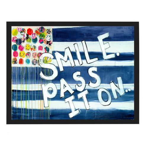 Smile Pass It On indigo blue word art print by Kerri Rosenthal - Unique artwork for living room wall decor