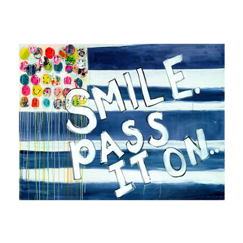 Smile Pass It On indigo blue word art print by Kerri Rosenthal - Unique artwork for living room wall decor