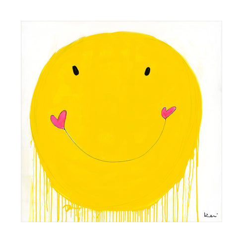 Yellow Smiley art print by Kerri Rosenthal - Unique artwork for living room wall decor