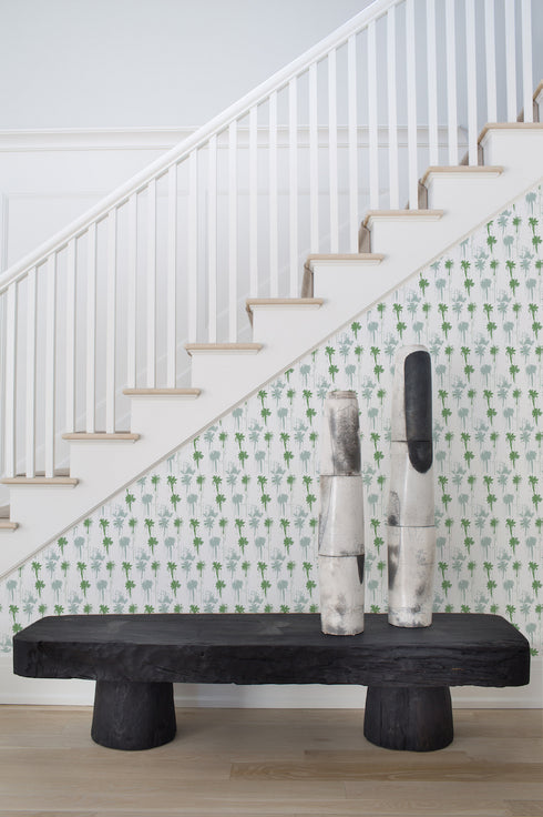 Cute and simple High quality white ground with green grey pom-poms cactus wallpaper by kerri rosenthal - designer wall paper