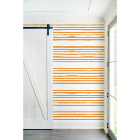 Modern High quality White ground with orange stripe on stripe clementine wallpaper by kerri rosenthal - designer wall paper