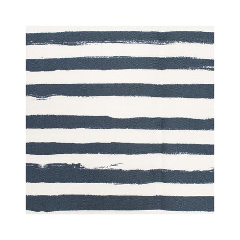 Stripe on stripe midnight blue cotton and oyster linen fabric - Kerri Rosenthal