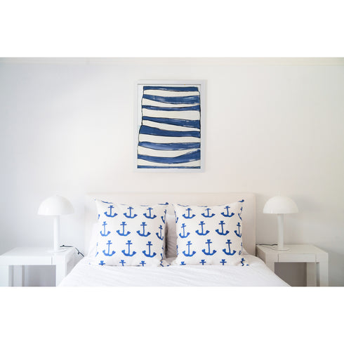 Summer Stripes Blueberry Wall Art Print- bedroom modern contemporary blue, white, black original artwork by Kerri Rosenthal