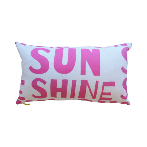 White ground with pop pink Sunshine cute decorative throw pillows by Kerri Rosenthal