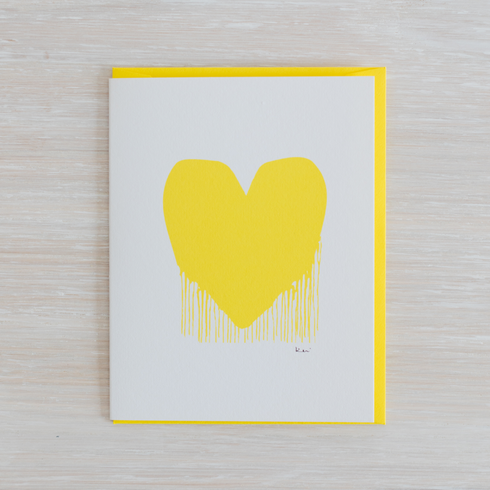 Drippy yellow white heart greeting card