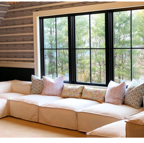 White ground with indigo blue cute decorative throw pillow by Kerri Rosenthal