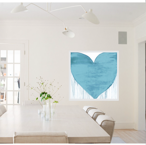 Oceans Of Love Drippy Heart blue art print by Kerri Rosenthal - Unique artwork for living room wall decor