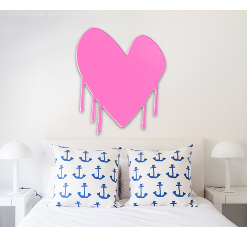 Drippy Heart Cut-Out Artwork pop pink by Kerri Rosenthal - Unique artwork for living room decor
