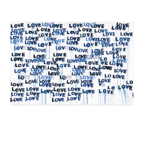 Love Letters Blues Horizontal indigo blue art print by Kerri Rosenthal - Wall word art framed unique artwork living room wall decor