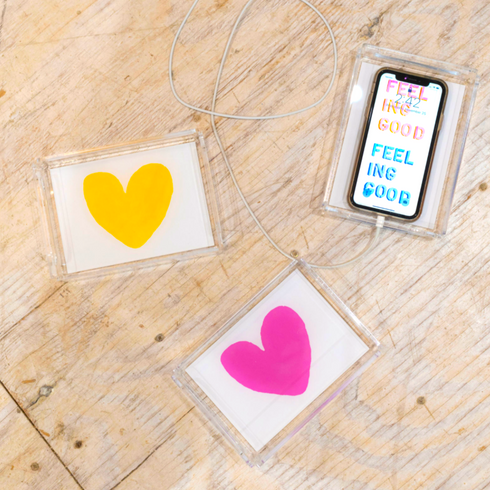 Mini In My Heart cute decorative coffee table pink & yellow tray - Kerri Rosenthal