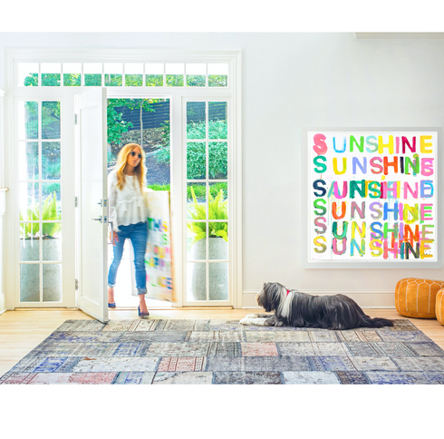 Here Comes The Sun colorful art print by Kerri Rosenthal - Wall Word Art Framed Unique artwork for living room wall decor