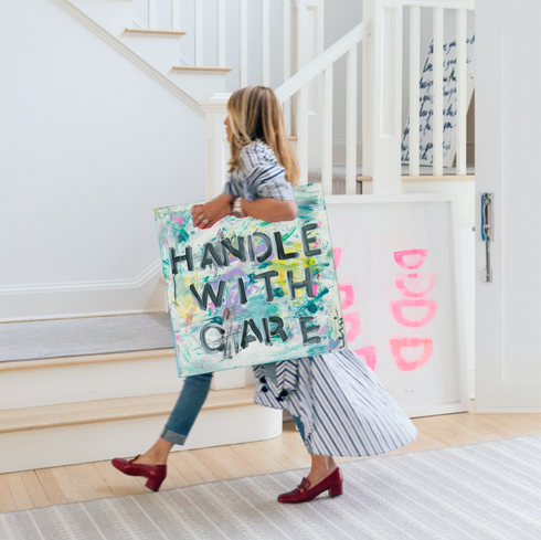 Handle With Care colorful art print by Kerri Rosenthal - Wall word art framed unique artwork for living room wall decor