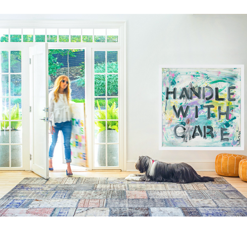 Handle With Care colorful art print by Kerri Rosenthal - Wall word art framed unique artwork for living room wall decor