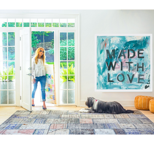 Made With Love blue art print by Kerri Rosenthal - Wall Word Art Framed unique artwork for living room wall decor