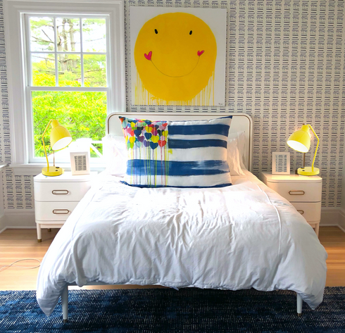 Yellow Smiley art print by Kerri Rosenthal - Unique artwork for living room, bedroom wall decor