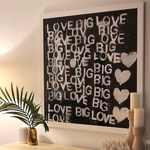 Love Big Love black white art print by Kerri Rosenthal - Wall Word Art Framed unique artwork for living room wall decor