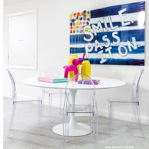 Smile Pass It On indigo blue word art print by Kerri Rosenthal - Unique artwork for living room wall decor