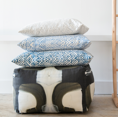 Indigo blue Jayney cute decorative boho throw pillows by Kerri Rosenthal