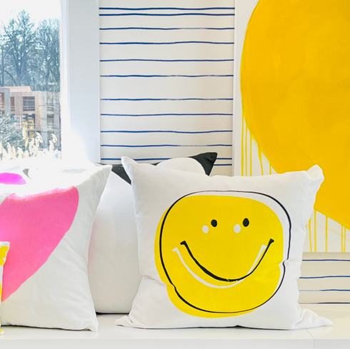 White ground with sunshine 3D smiley cute decorative throw pillow by Kerri Rosenthal