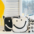 White carbon black Mr. Smiley Reverse cute decorative throw pillows by Kerri Rosenthal
