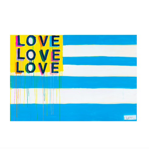 Love American Style blue white art print Wall by Kerri Rosenthal - Unique artwork for living room wall decor