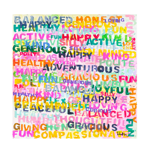 Word Of The Day colorful positive word art print by Kerri Rosenthal - Unique original artwork for living room wall decor