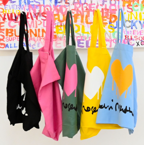 Colorful yellow drippy heart tote bag 100% cotton - Cute designer totes by Kerri Rosenthal