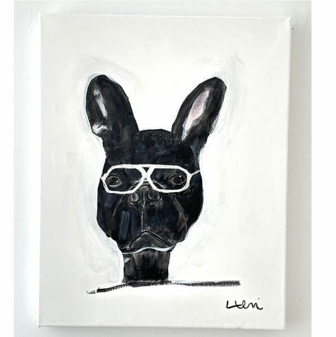 Frankie the Frenchie Pup Portrait Painting inspired home interiors for modern living spaces by Kerri Rosenthal