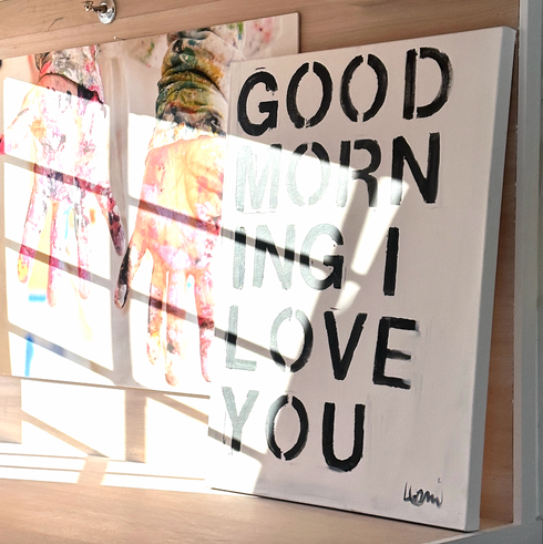 Good Morning I Love You wall word art original artwork inspired home interior for modern living spaces by Kerri Rosenthal