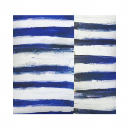 Moroccan Indigo blue stripe cotton and oyster linen fabric - Kerri Rosenthal