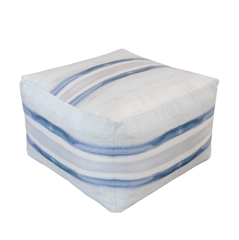 Soft Floor Block, Nikki Ottoman White & Blue Stripe - Kerri Rosenthal Home Decor