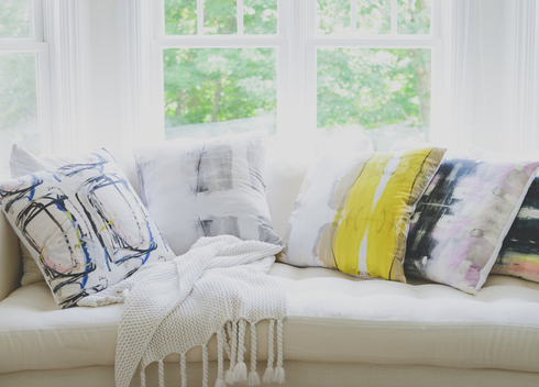 Chrome colorful abstract cotton and oyster linen fabric - Kerri Rosenthal