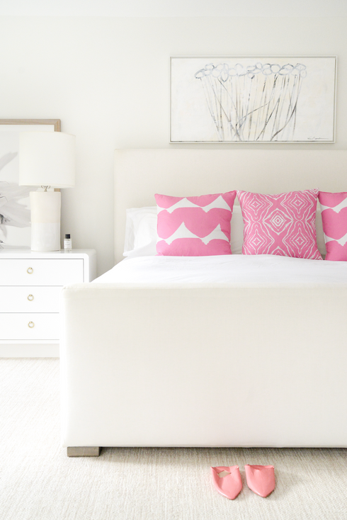 Love Always pink white cotton and oyster linen fabric - Kerri Rosenthal