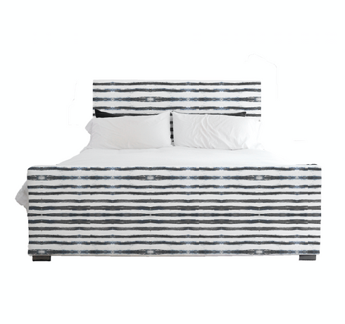 Ships Ahoy Carbon black white stripe cotton and oyster linen fabric - Kerri Rosenthal